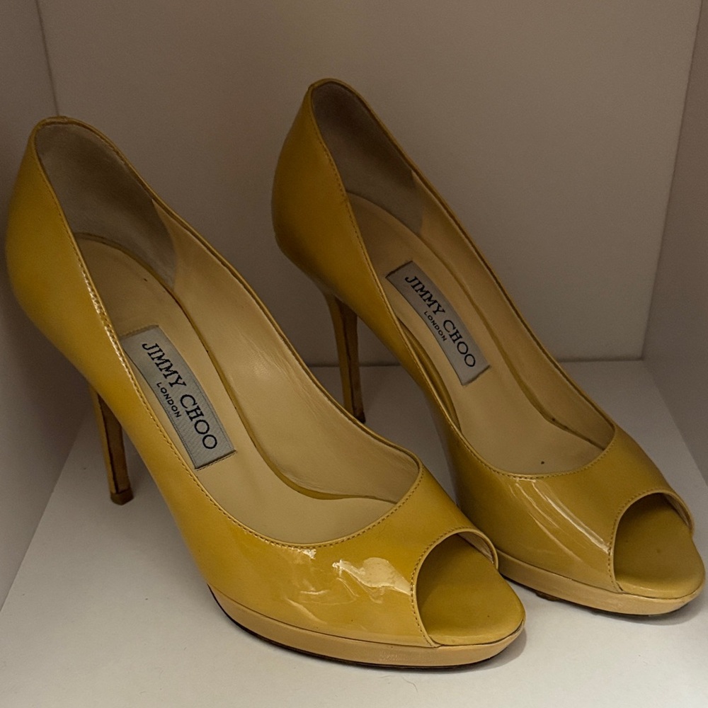 Jimmy Choo Mustard Peep Toe Heels